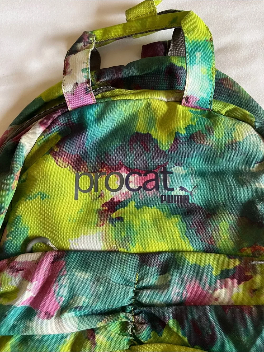 PUMA Procat Green Watercolor Tie Dye Multi-Pocket Backpack Rucksack